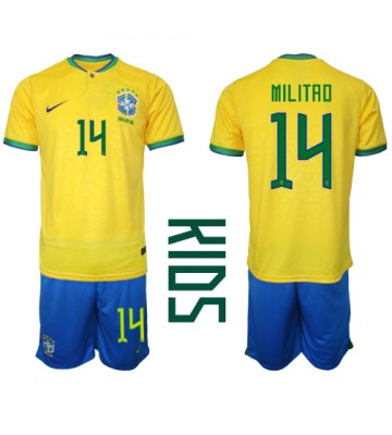 Brasilien Eder Militao #14 Hemmaställ Barn VM 2022 Kortärmad (+ Korta byxor)